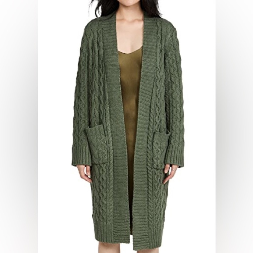 525 America Cable Knit Cardigan Sweater Duster in Dark Green - Sz XS - NWOT